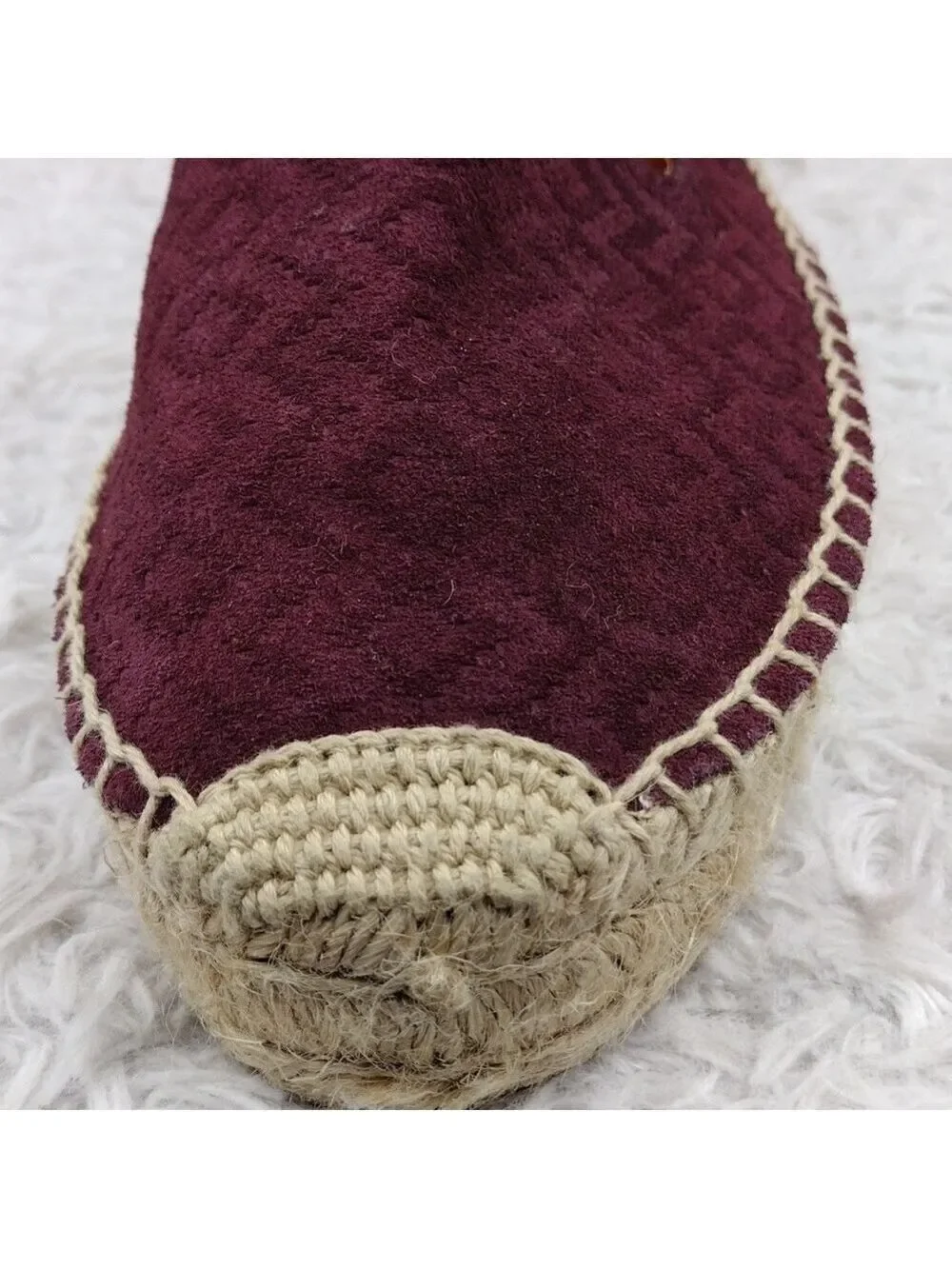 Soludos Burgundy Stitched Suede Leather Almond Toe Espadrille Platform Shoe
